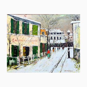 Jean Mesturini after Maurice Utrillo, Paris, Montmartre in the Snow, Cabaret au Lapin Agile, 1970, Oil on Board