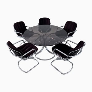 Chrome Dining Table and Chairs attributed to Gastone Rinaldi for Rima, 1970s, Set of 6