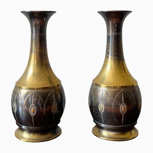 Vasi Art Déco in ottone di KMD Daalderop, Tiel, Olanda, 1919, set di 2