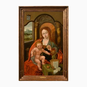 Suiveur de Maestro Del Pappagallo, Madonna, 1600, Huile sur Panneau, Encadrée