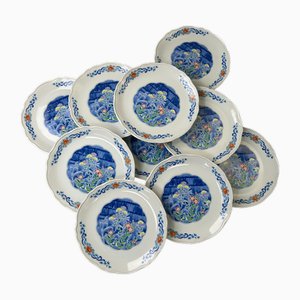 Platos de servicio japoneses de porcelana Mino, años 80. Juego de 10