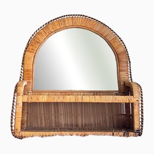 Woven Rattan and Wicker Shelf Mirror in the style of Emmanuelle, Spain, 1970s
