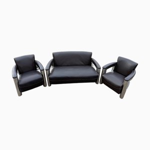 Art Deco 2-Seater Sofa and Club Armchairs, Set of 3