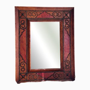 Corsoban Leather Wall Mirror with Studs, France, 1900s-1920s
