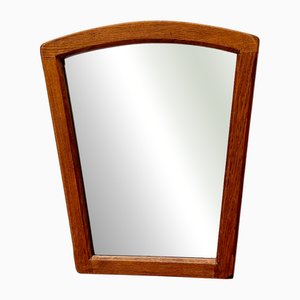 Miroir Mural Mid-Century en Chêne avec Verre Biseauté et Plateau Arqué, 1950s