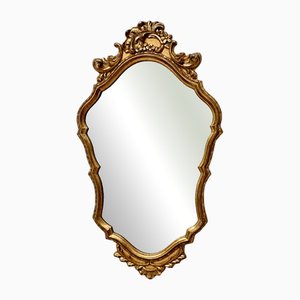 Rococo Style Ornate Gilt Wall Mirror with Beveled Glass, 1930s