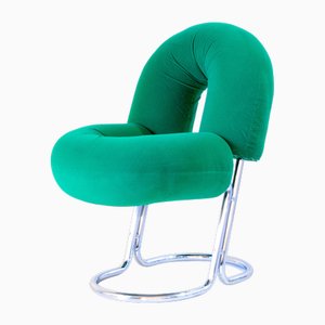 Space Age Italian Modern Desk Chair in Green Velvet and Chromed Metal, 1970s
