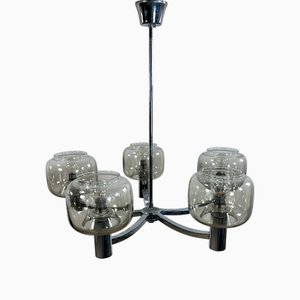 Lampadario vintage in metallo cromato attribuito a Gaetano Scolari, anni '70