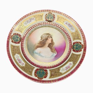 Piatto Art Nouveau in porcellana dipinto a mano di Schwarzburg, fine XIX secolo