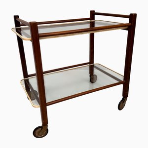 Chariot Vintage en Teck avec Plateaux en Verre par Cees Braakman pour Pastoe, 1950s