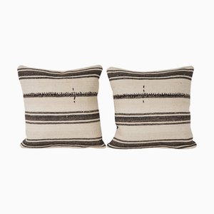 Turkish Striped Kilim Cushion Covers in Wool, Set of 2