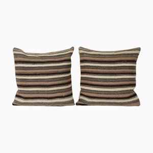 Turkish Striped Hemp Kilim Cushion Covers, Set of 2