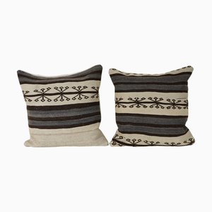 Federe Kilim in canapa a righe bianche e grigie, set di 2
