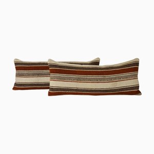 Turkish White Striped Hemp Kilim Cushion Covers, Set of 2