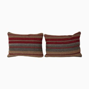 Turkish Kilim Lumbar Cushion Covers with Stripes, Set of 2