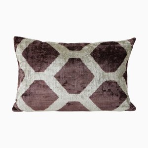 Plum and Light Grey Ikat Velvet Cushion Covers, Set of 2