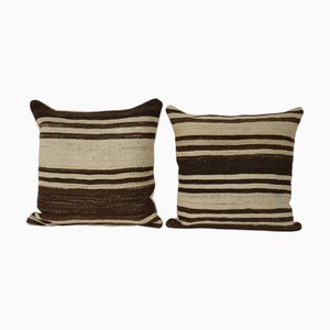 Turkish Black Striped Kilim Cushion Covers, Set of 2