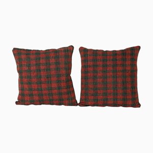 Turkish Anatolian Red Wool Kilim Cushion Covers, Set of 2