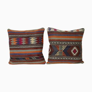 Housses de Coussin Kilim Mid-Century avec Rayures, Set de 2