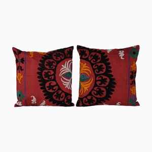 Red and Black Suzani Cushion Covers, Set of 2