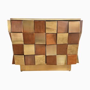 Two-Door Sideboard in Brass and Wood, 1980s