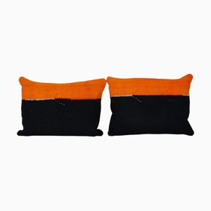 Striped Orange Kilim Cushion Covers, Set of 2