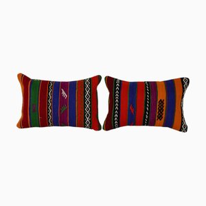 Turkish Striped Kilim Cushion Covers in Wool, Set of 2