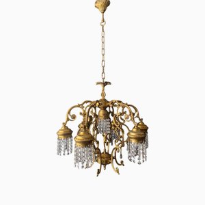 Vintage Gold Chandelier with Putti and Pendants, 1960s