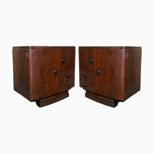 Vintage Art Deco Spanish Walnut Nightstands, 1950, Set of 2