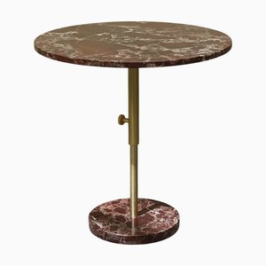 Mesa de latón y mármol rojo ajustable en altura, años 90