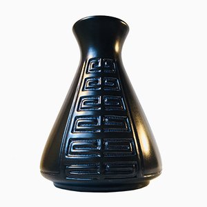 Vintage Danish Black Geometric Pottery Vase from Langeland, 1970s