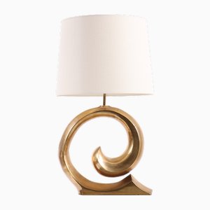 Brass Table Lamp with New Fabric Shade, Denmark, 1970s