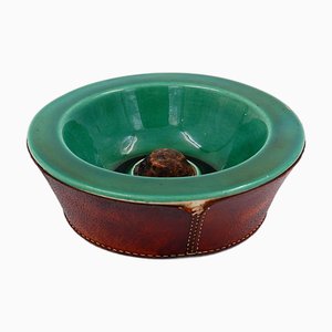 Vintage Ceramic and Leather Ashtray, 1950s