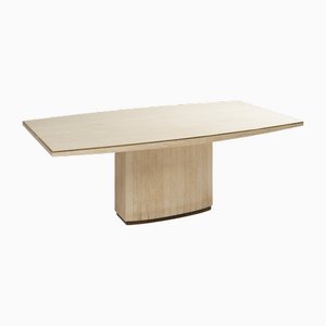 Large Travertine and Brass Dining Table, 1970s