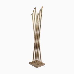 Vintage Coat Rack in Gold-Plated Metal and Travertine Marble, 1970s