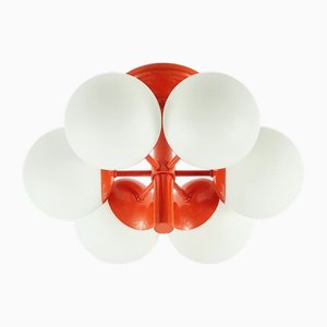 Lampada da soffitto grande Space Age Sputnik in vetro opalino di Kaiser Leuchten, anni '60