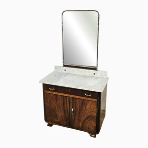 Art Deco Walnut Storage Unit with White Marble, 1940