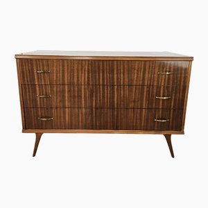 Cassettiera rivestita in noce con maniglie in ottone, 1950