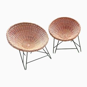 Mid-Century Modern Sessel aus Rattan & Eisen, 1960er, 2er Set