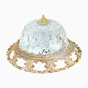 Vintage Deckenlampe aus Messing & geschliffenem Glas, 1960er