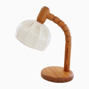 Pinewood Swivel Arm Table Lamp from Solbackens Svarveri, Sweden, 1970s