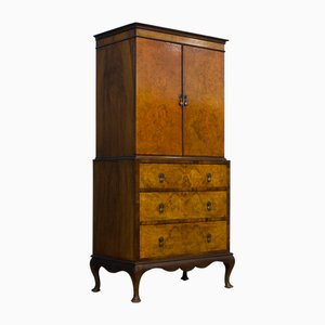 Vintage Art Deco Style Walnut Tallboy Linen Cabinet, 1950s