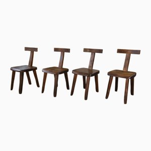 Sedie brutaliste a T in olmo di Aranjou, anni '60, set di 4