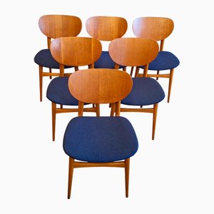 Vintage Esszimmerstühle aus Teak mit Marineblauem Bezug, 1960er, 6 . Set