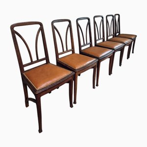 Antique French Oak Dining Chairs, 1890s, Set of 6