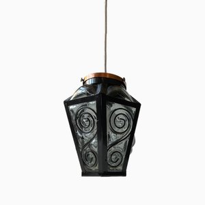 Lámpara colgante enjaulada vintage de cristal de Murano gris, años 70