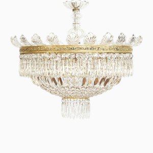 Grand Plafonnier à Cinq Lampes en Cristal, 1950s