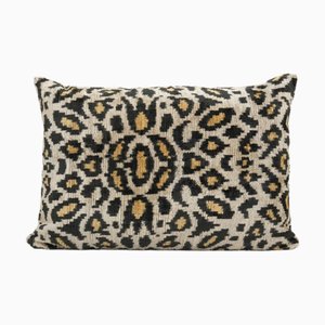 Leopard Velvet and Silk Ikat Lumbar Cushion Cover, Uzbekistan
