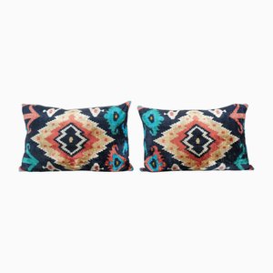 Blue Silk Ikat Velvet Cushion Covers, 2010s, Set of 2
