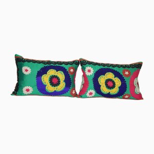 Housses de Coussin Lombaire Suzani Vert, 2010s, Set de 2